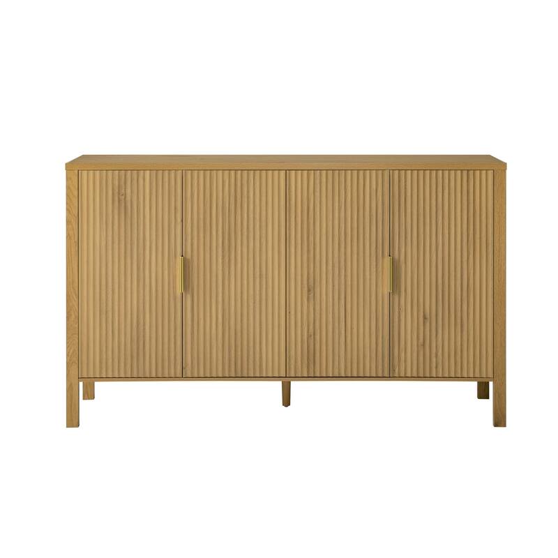 Storage Cabinet with 4 Stripe Door and Side Hooks, Buffet Cabinet Adjustable Shelves & Aluminum Handles for Living Room