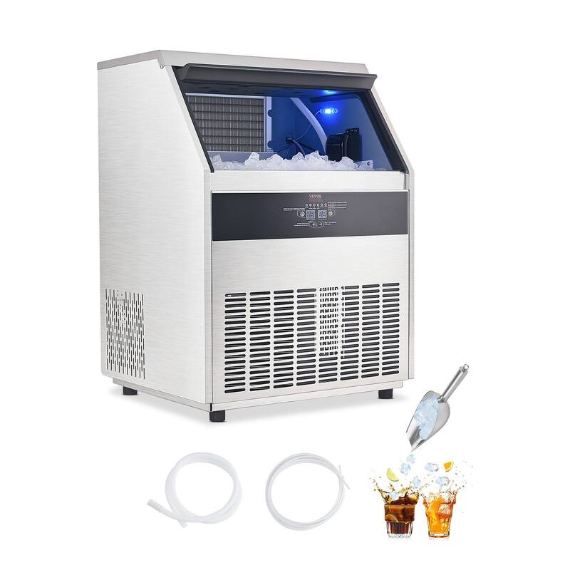 Silver Freestanding Commercial Ice Maker Machine with 160 Trays and Self Cleaning - 26 x 24 x 36.4 in