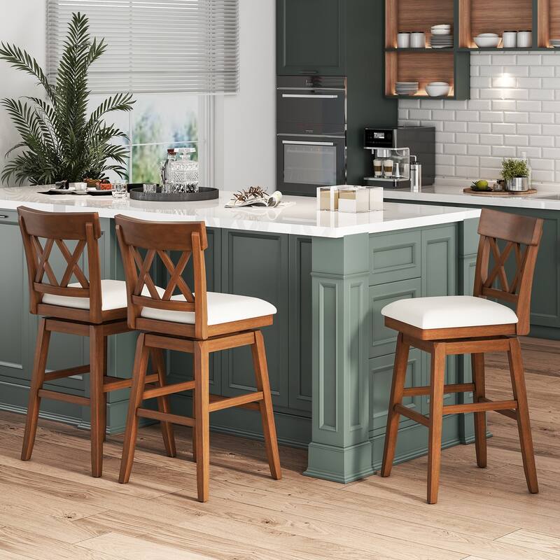 31" Tall Swivel Bar Chair with Ergonomic Backrest and Upholstered Seat for Kitchen Counter or Bar Island - 21.5" x 19" x 43"