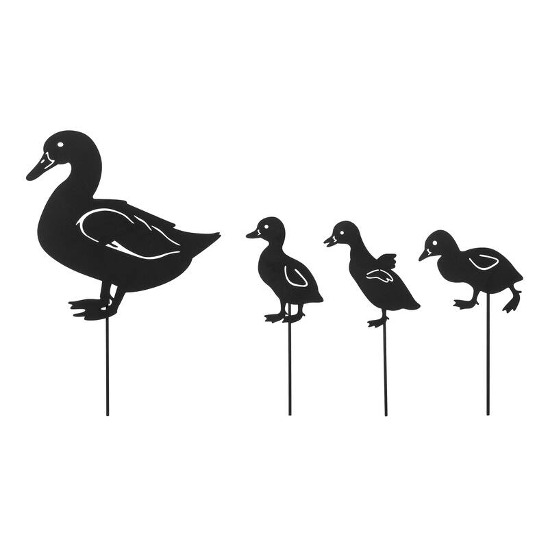 Glitzhome 2-in-1 Black Metal Cat Rabbit Duck Dog Silhouette Yard Stakes Wall Decor (Set of 3)