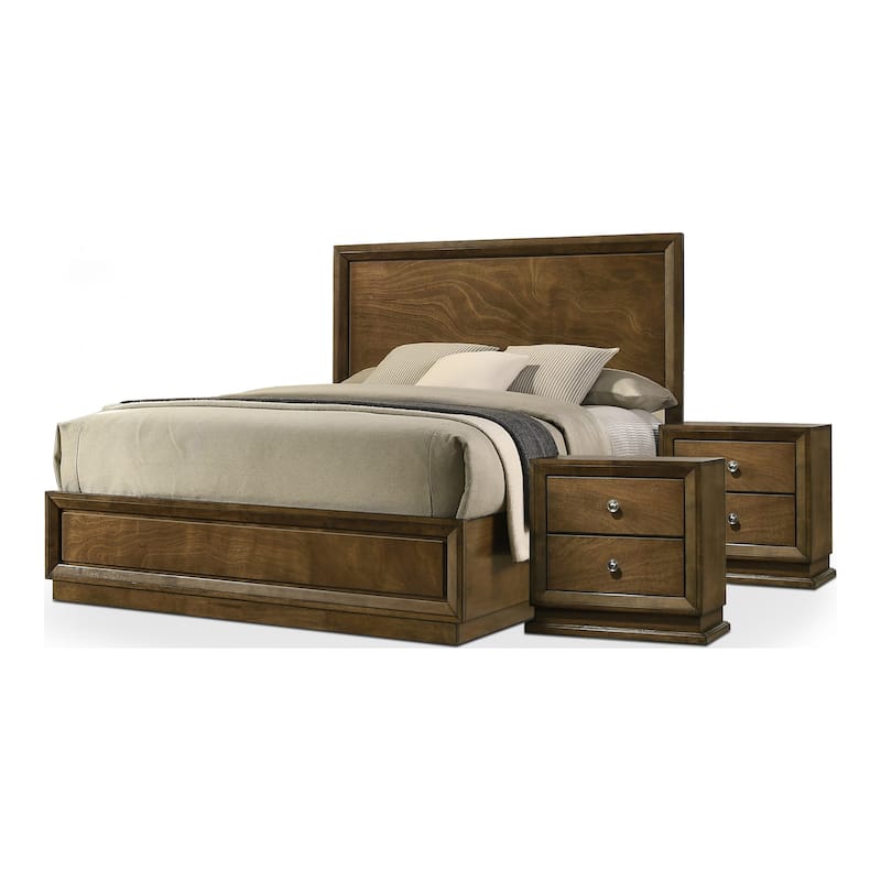 Furniture of America Igala 3-Piece Walnut Wood Panel Bedroom Set