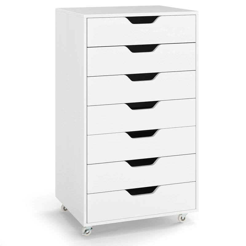 Costway 7-Drawer Chest Mobile File Cabinet Vertical Filing Organizer - See Details - White