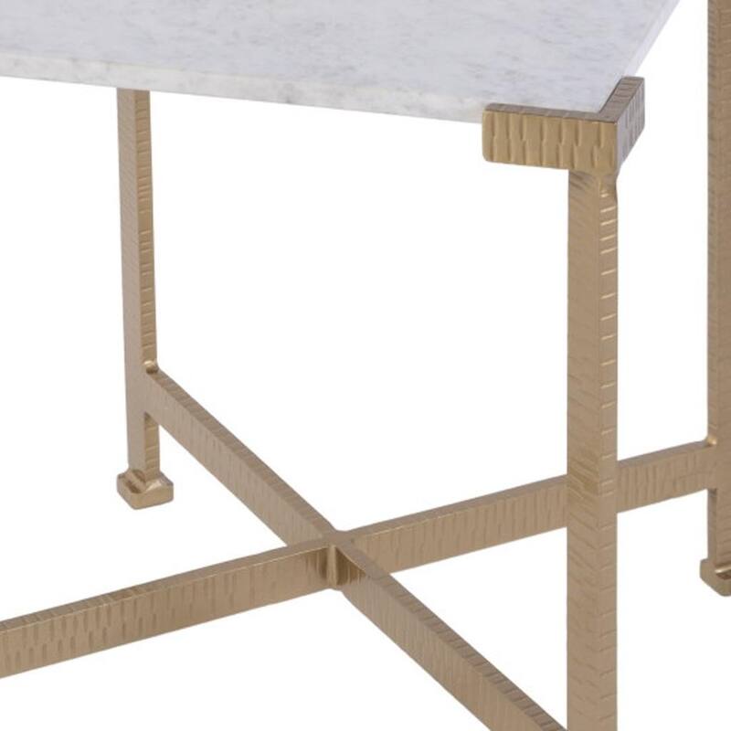 HomeRoots 20" White and Gold Distressed Marble and Iron Square End Table - 18.00 in. x 20.00 in. x 18.00 in.