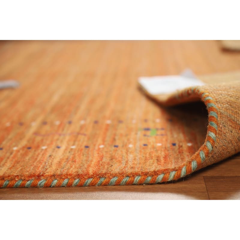 Orange Gabbeh Indian Rug Handmade Bedroom Wool Carpet - 4'1" x 5'8"
