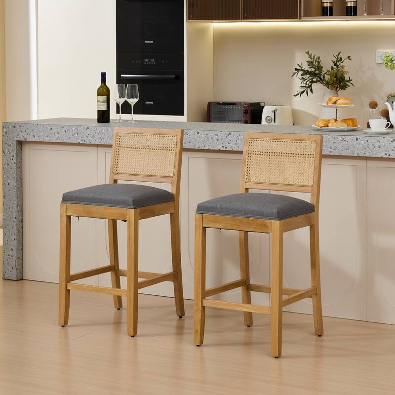 Roomfitters French Country Dining Chairs Set of 2 with Rattan Back and Upholstered Seat, Wood Side Chairs for Kitchen