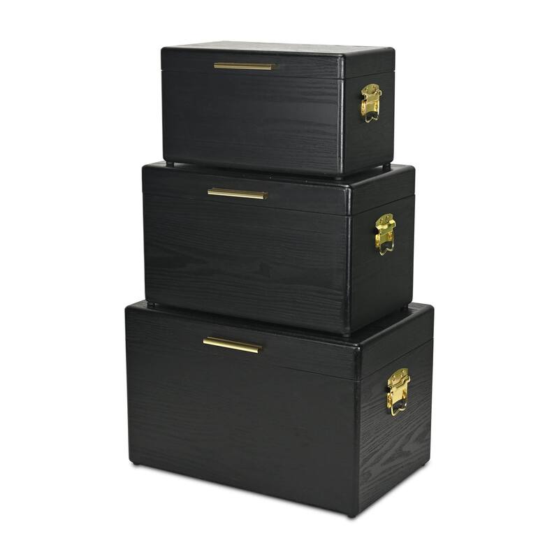 Sable Set of 3 Wooden Trunks with Gold Handles