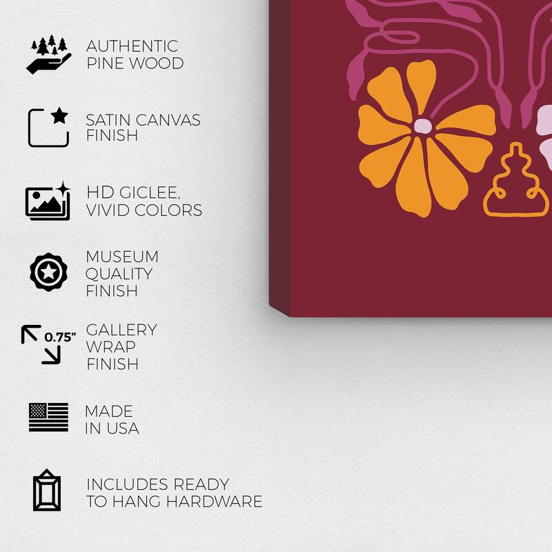 Wynwood Studio Canvas Floral and Botanical Flower Vine Decor Brown and Maroon Modern & Contemporary Wall Art Canvas Print