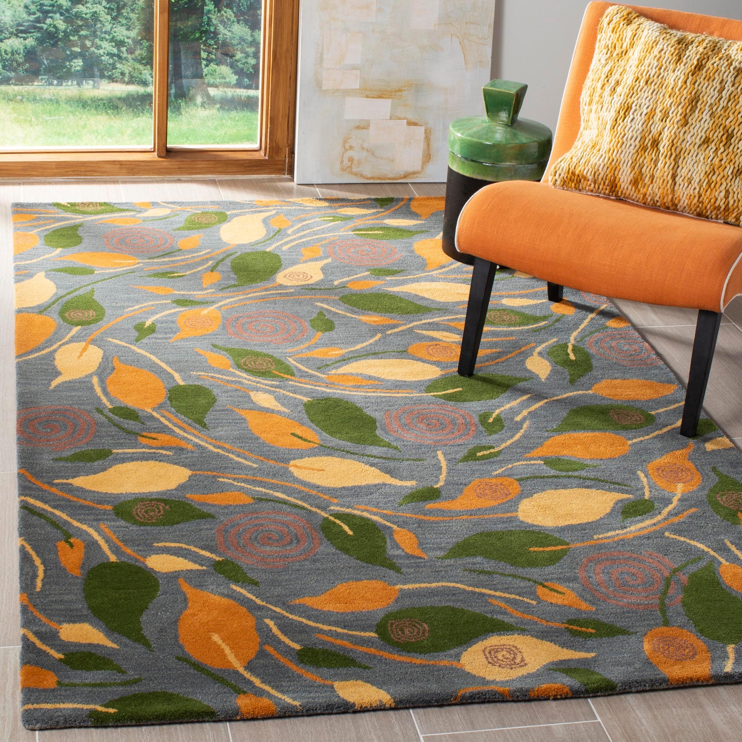 NZ-Wool Charcoal Colour Floor Rug Border Hand-Made Modern Rug Carpet *NEW* 