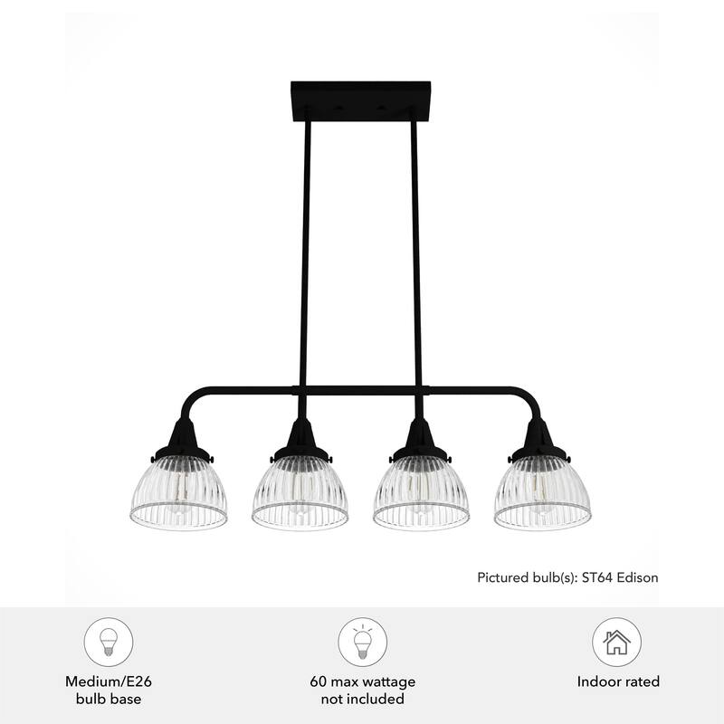 Hunter Cypress Grove 4-Light Linear Chandelier - Kitchen Island, Dining Room - Clear Fluted Glass - Transitional, Industrial