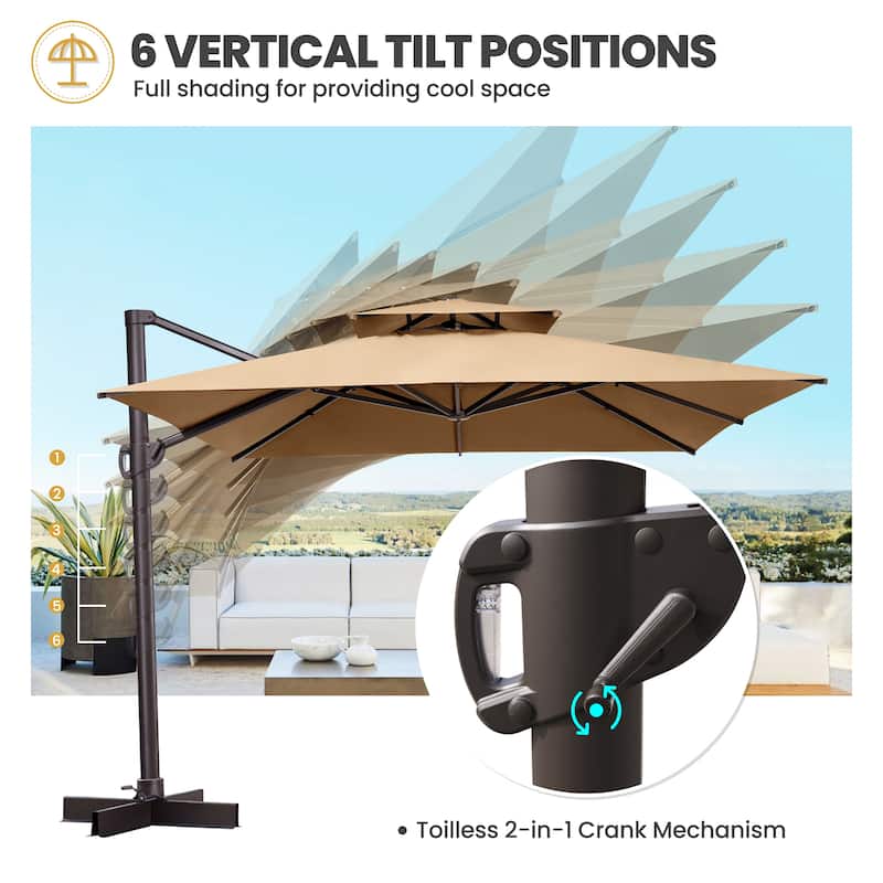 Crestlive Products 11FT Square Patio Offset Double Top Umbrella with Crank