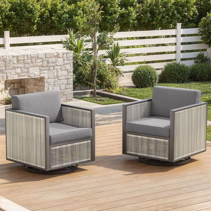 Pocassy 5 Inch Outdoor Patio Funiture Sets - Light Grey Cushion - 2PCS Swivel Chairs with Cushion