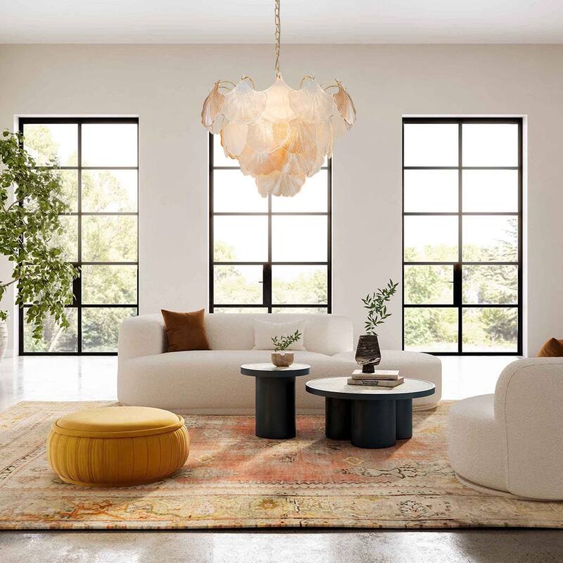 Classic 10-Light Colored Glass Gold Ginkgo Round Chandelier - 22in