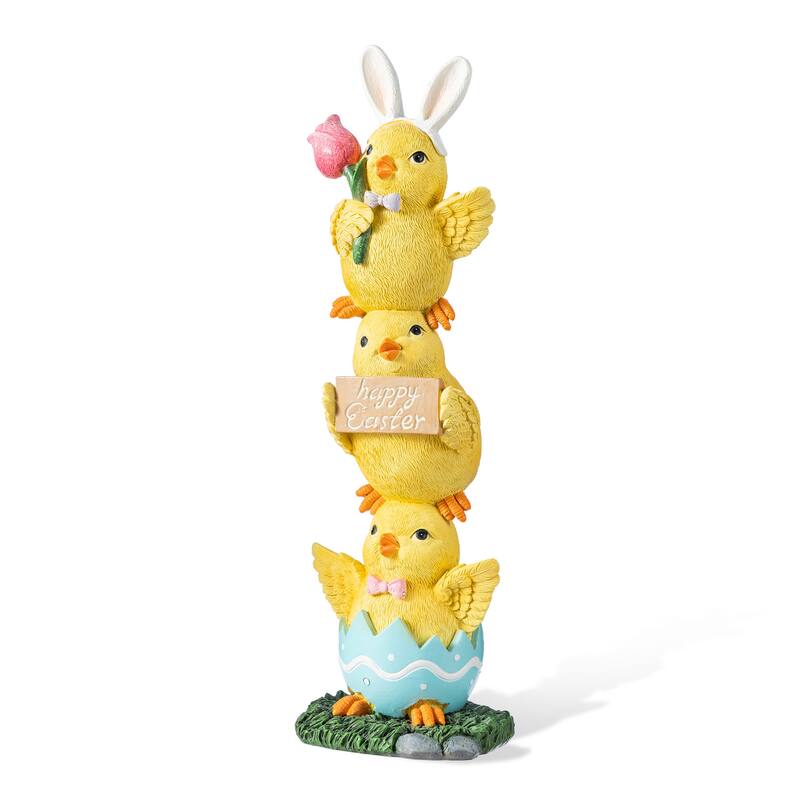 Glitzhome Easter Resin Duck Family Table Decor Stackable Chickens Figurine
