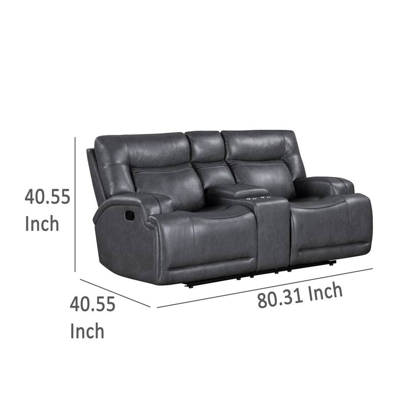 Tito Manual Reclining Loveseat, Gray Polyester, 80 Inch, Cupholders