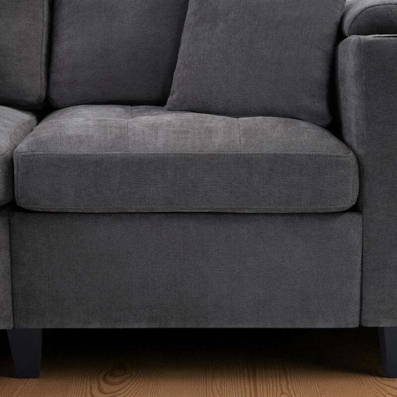 115.7" Modern U-Shaped Sectional Sofa with Cup Holders, Storage Space and USB Ports, Oversized Chenille Couch for Living Room