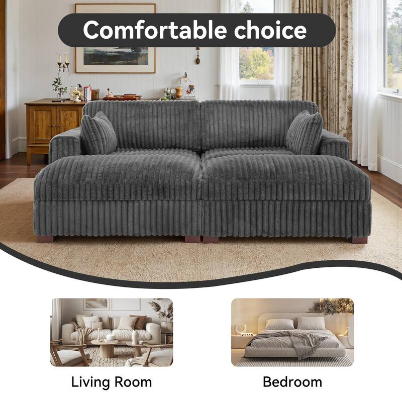 Modern Modular Flannel Fabric Upholstered Sectional Sofa with Square Arm