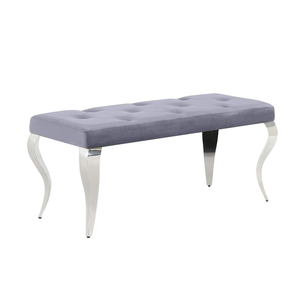 Luxury Velvet Bench Button Tufted Upholstered Dining Bench with Polished Metal Legs