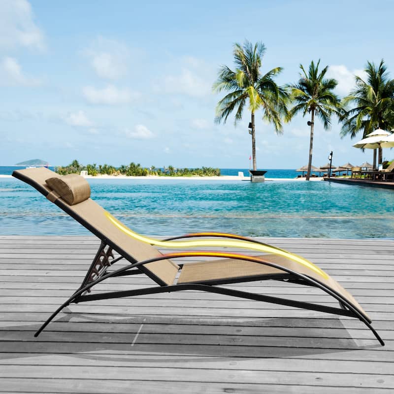 EROMMY 3-Pcs Adjustable Patio Recliner Chair, Includes two Recliners and a Table, Brown - 59.8'' * 22.8''