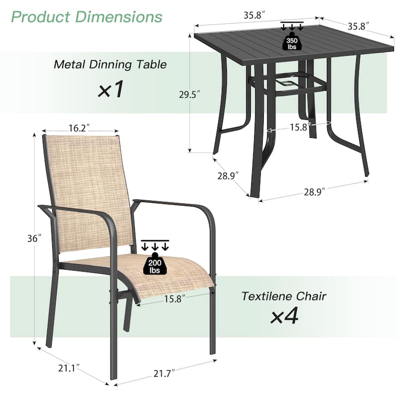 5/7/9-Piece Outdoor Patio Dining Set with Stackable Textilene Chairs and Slatted Table, Furniture with Adjustable Umbrella Hole