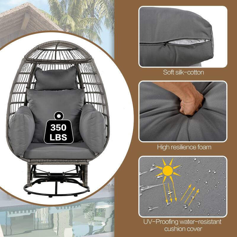 Outdoor Patio Rattan Swivel Egg Chair with Rocking Function