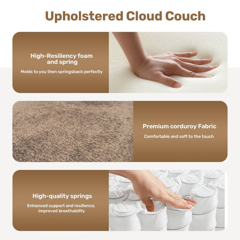 Modular Sectional Sofa with L-Shape Chaise Lounge, Corduroy Upholstered Boneless Cloud Couch, Full-Compressed Corner Sofa