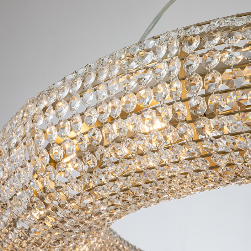 14/18 Light Unique/Statement Soft Gold Wagon Wheel Chandelier With Crystal Beads Accents