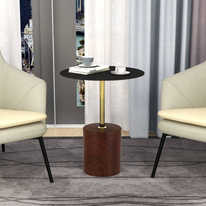 Malta Modern 40-Inch Round Side Table with Gold Metal Pole and Stainless-Steel Pedestal Base Accent End Table