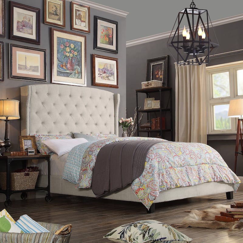 Moser Bay Maturin Upholstered Panel Bed with Wingback Headboard - Almond - Queen