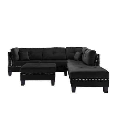 L-Shape Sectional Sofa w/Ottoman and nailhead trim accent