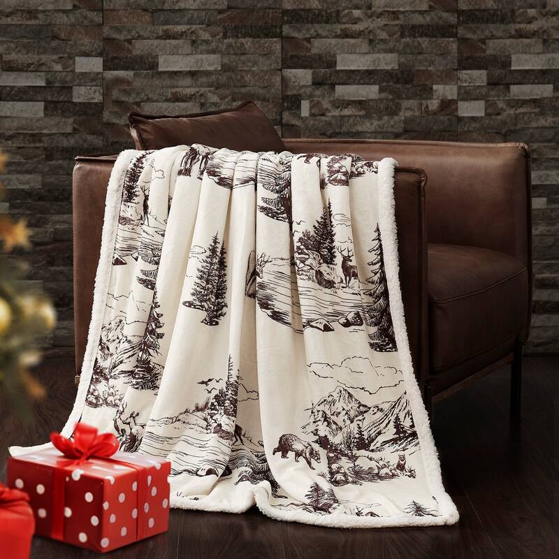 Indigo Hill by HiEnd Accents Campfire Sherpa Fleece Throw, 1PC or 3PC - 1-Piece - White Pine