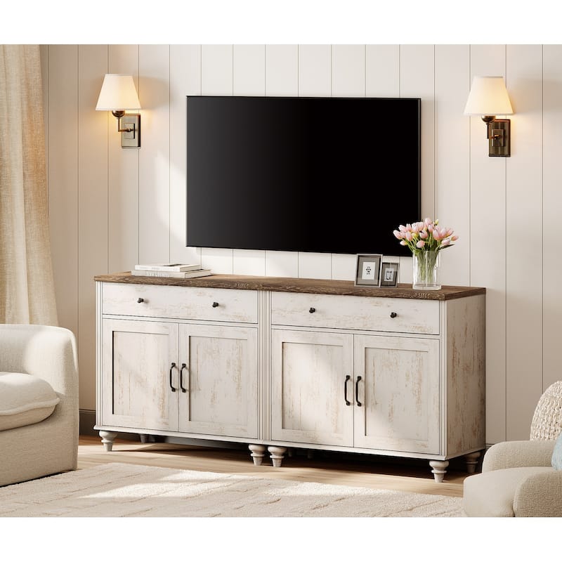 Farmhouse TV Stand for 75 inch TV, TV Console with Storage