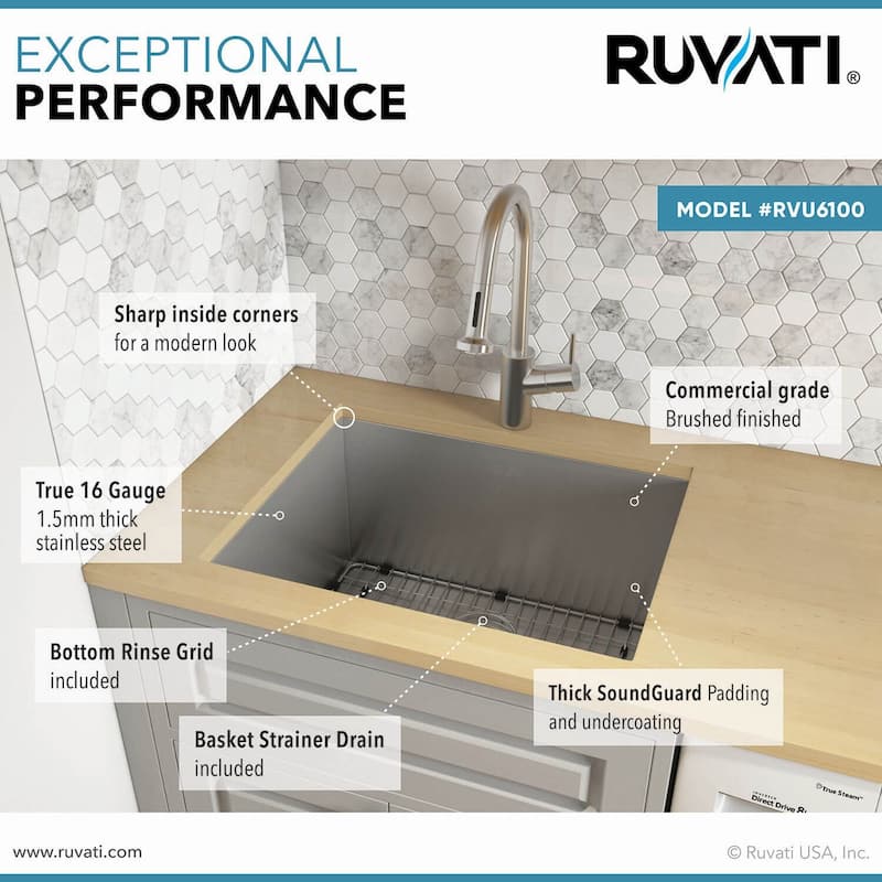 Ruvati 23" x 18" x 12" Deep Laundry Utility Sink Undermount 16 Gauge Stainless Steel - - 23" x 18" x 12" - 23" x 18" x 12"