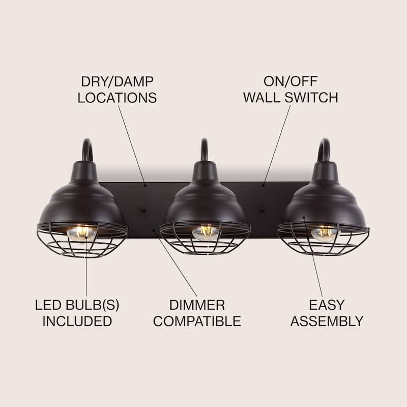 Cora 24.5" 3-Light Industrial Farmhouse Iron LED Vanity, Oil Rubbed Bronze by JONATHAN Y - 3 Light