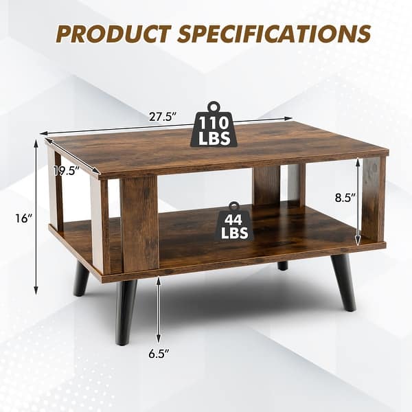 Wood Rectangle Coffee Table 2 Tier Tea Table with Open Storage Shelf ...
