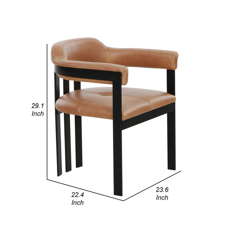 Black/Camel Brown Leather Upholstered Metal Frame Dining Chair, Sturdy Dining Chair for Dining Rooms - 21.75
