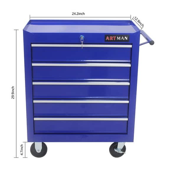 dimension image slide 2 of 6, 5-Drawer Rolling Tool Cart with Wheels Garage Storage Tool Chest