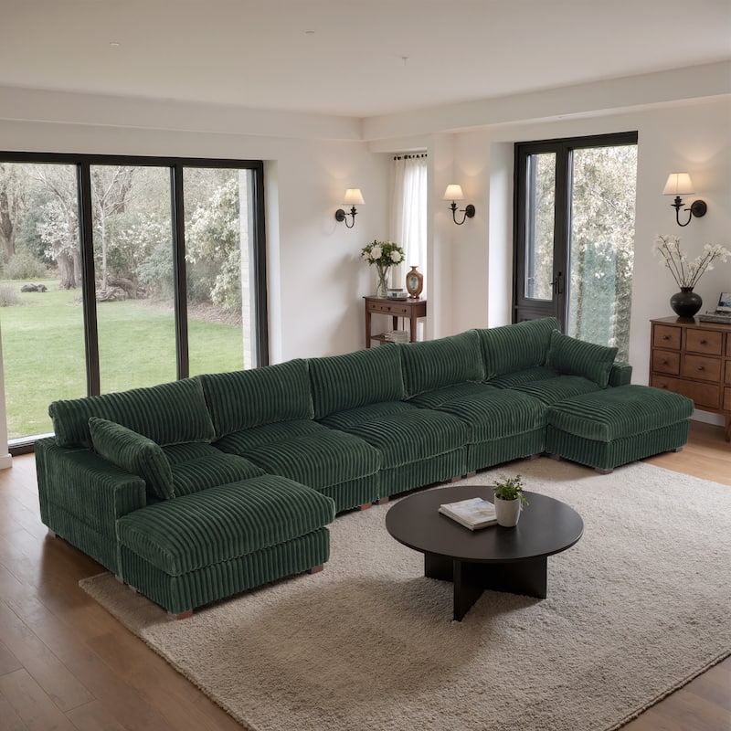 Plush Cotton Flannel Modular Sectional Sofa with 2 Ottomans