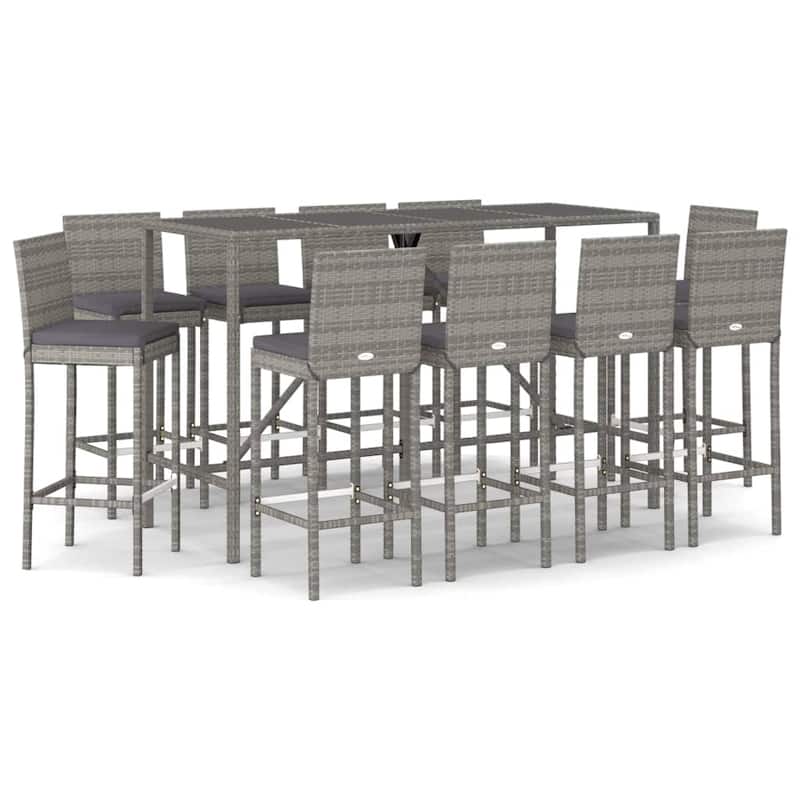 vidaXL 5 Piece Patio Bar Set with Cushions Black Poly Rattan - 15.7" x 17.3" x 42.5"