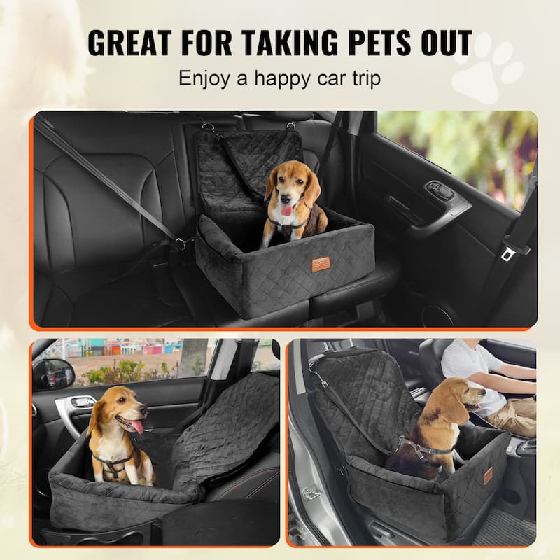 Dog Car Seat, Dog Booster Seat for Car with Side Handles and A Storage Pocket