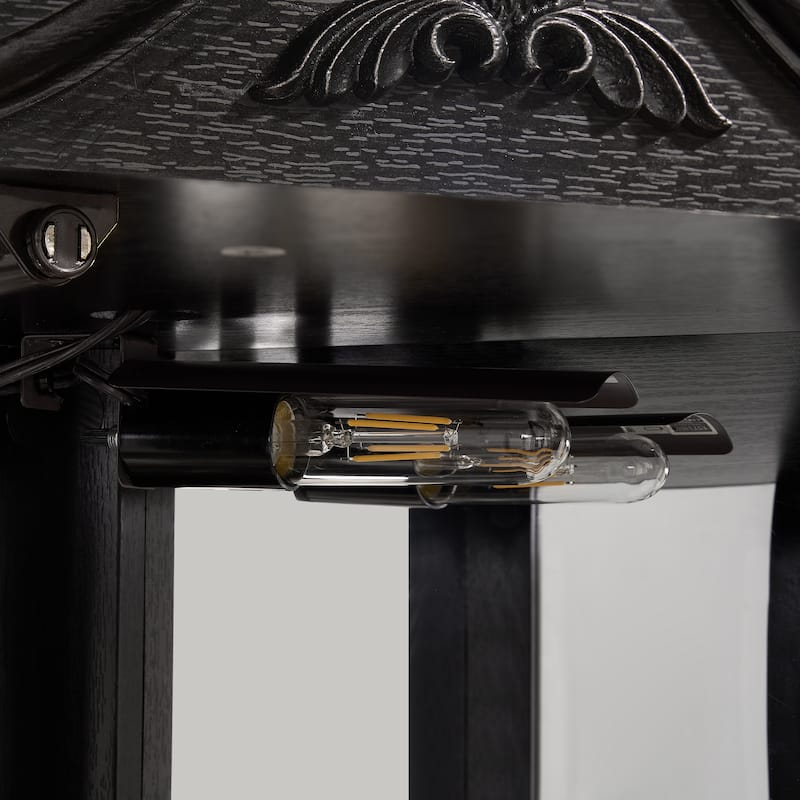 Lighted Corner Curio Cabinet, Glass Display Cabinet with Adjustable Shelves, Accent Cabinet with Curved Top Carving