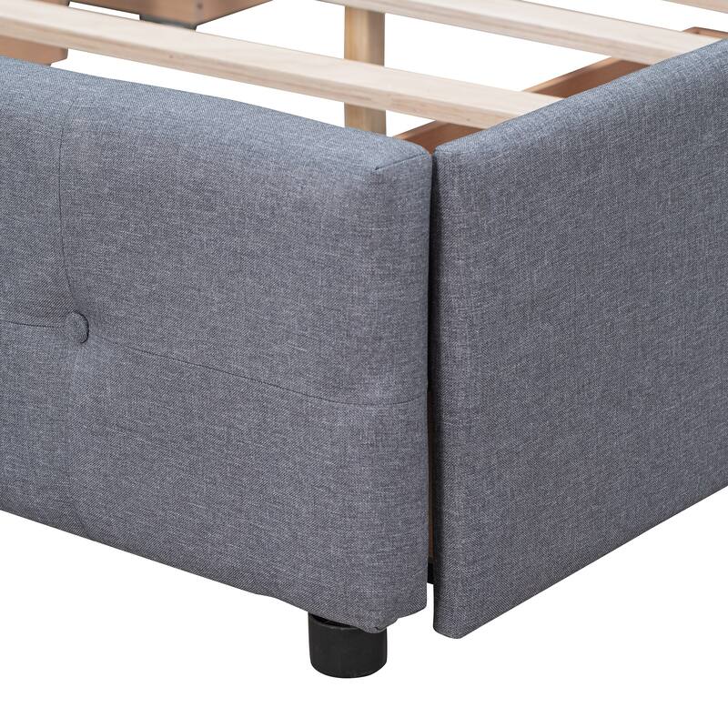 Queen Size Linen Button Tufted Platform Bed Frame with 4 Storage Drawers