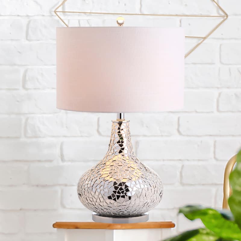 Liam 26" Mirrored Mosaic LED Table Lamp, Silver by JONATHAN Y