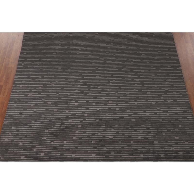Striped Nepalese Oriental Area Rug Hand-Knotted Wool Carpet - 8'0" x 9'9"
