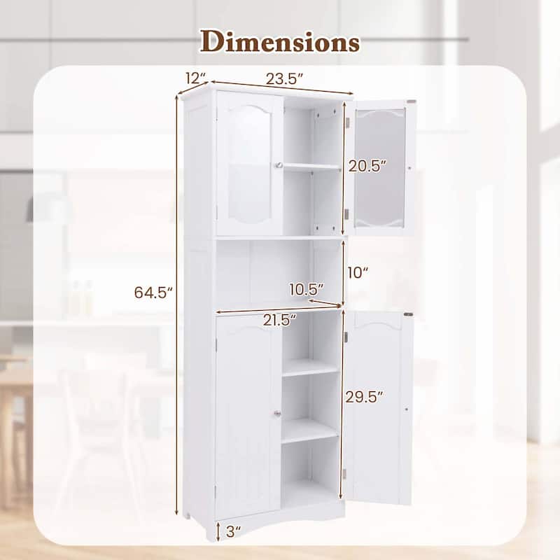 Costway 64.5" Tall Bathroom Cabinet with Tempered Glass Doors - See Details