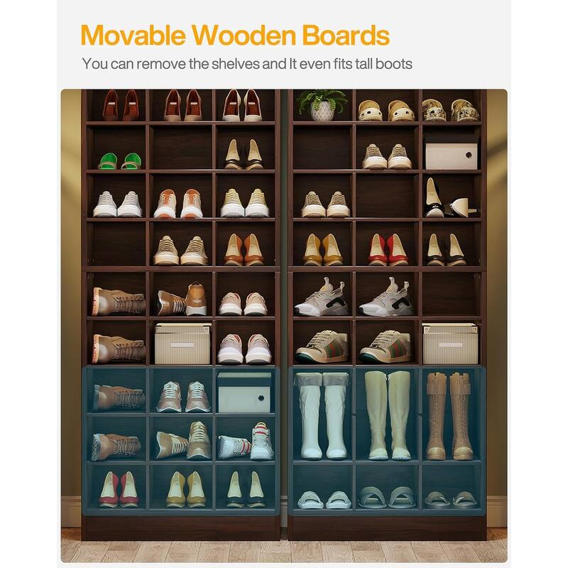 25" 10-Tier Espresso Wooden Shoe Storage Cabinet, Modern 30-Cubby