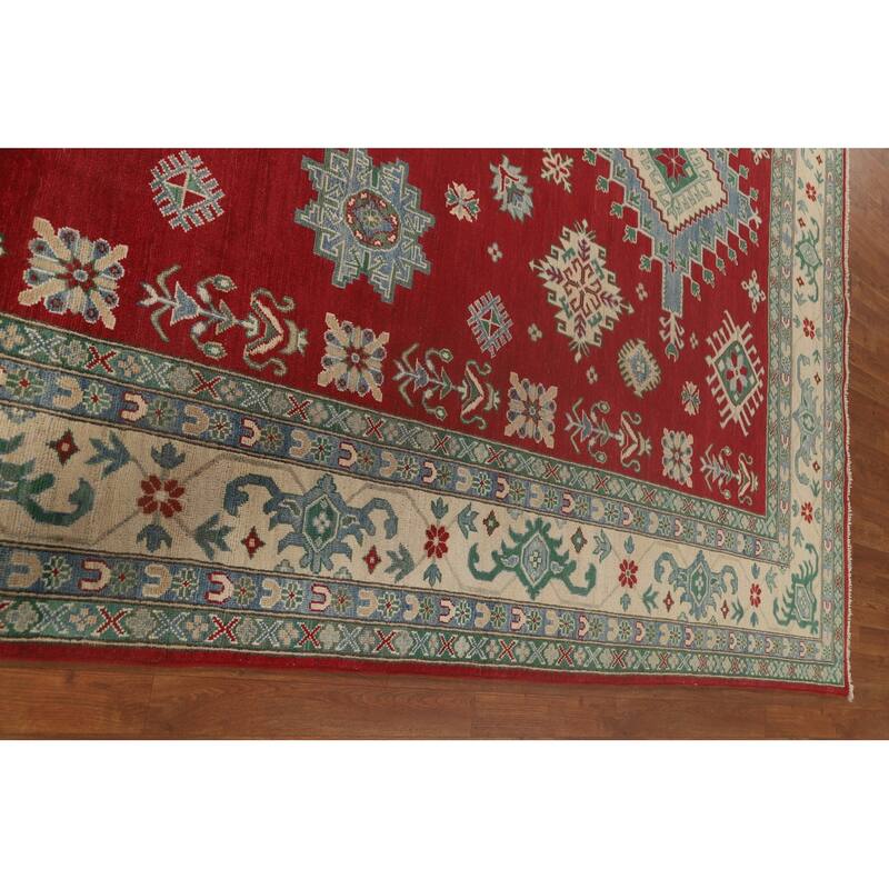 Red Geometric Kazak Oriental Area Rug Handmade Traditional Wool Carpet - 8'4"x 11'7"