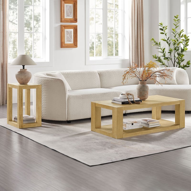 Modern Design 48 Inch Rectangular Coffee Table, 2-Tier MDF Rectangle Coffee Table for Living Room, Office