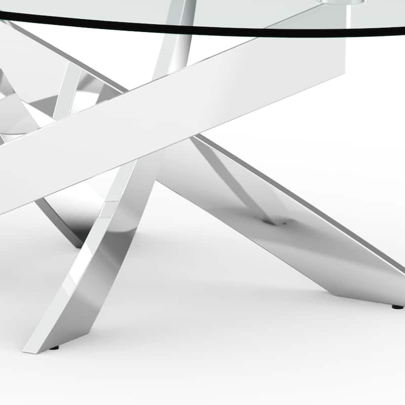 47.3" Modern Tempered Glass Coffee Table with Criss-Cross Legs