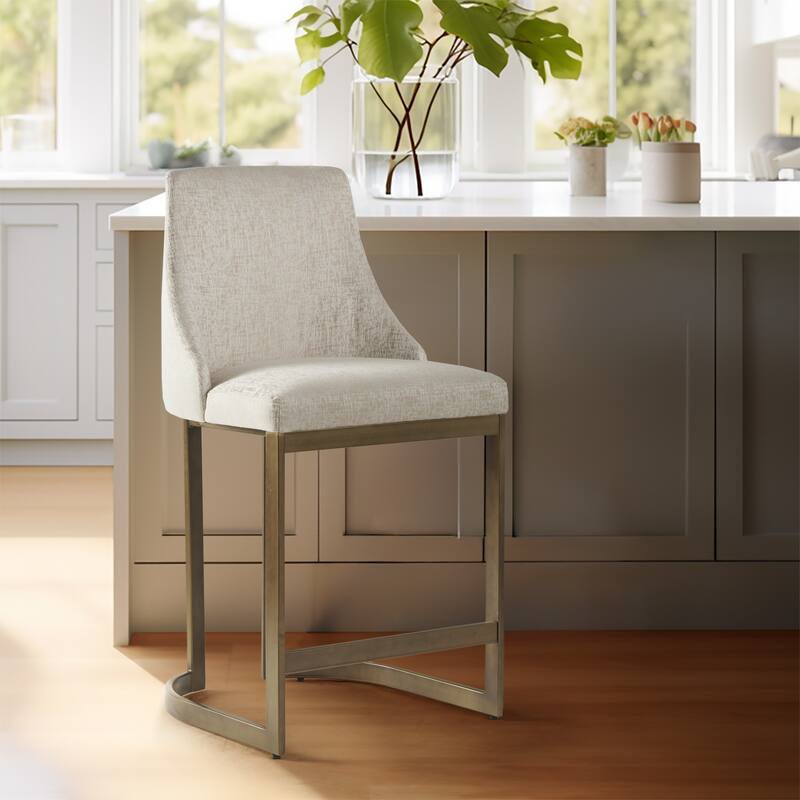Madison Park Robertson 26"H Upholstered Counter Stool with Metal Base - Cream
