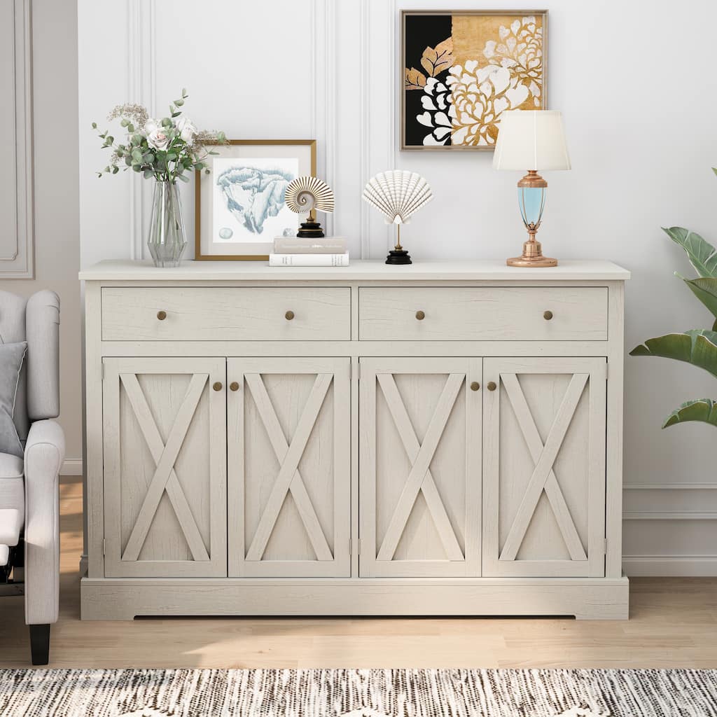 Coffee Bar Cabinet with Sliding Barn Doors, Buffet Cabinet with 2 Drawers, Storage Cabinet with Adjustable Shelves